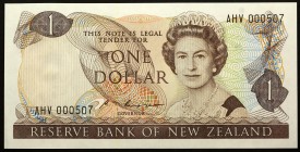 New Zealand 1 Dollar 1985 - 1989
P# 169b; № AHV 000507; UNC; Low Serial Number