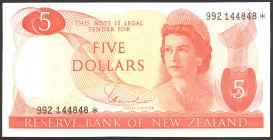 New Zealand 5 Dollars 1977 Replacement RARE
P# 165d; № 992 144848*; UNC-; Sign. H.R. Hardie; RARE!