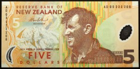 New Zealand 5 Dollars 2005
P# 185; № AD 05222208; UNC; Polymer; "Sir Edmund Hillary"