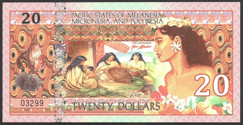 Micronesia & Polynesia 20 Dollars 2018 
UNC; Pacific States of Melanesia, Micro...