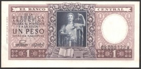 Argentina 1 Peso 1952 -1955
P# 260b; № 09000122 A; UNC