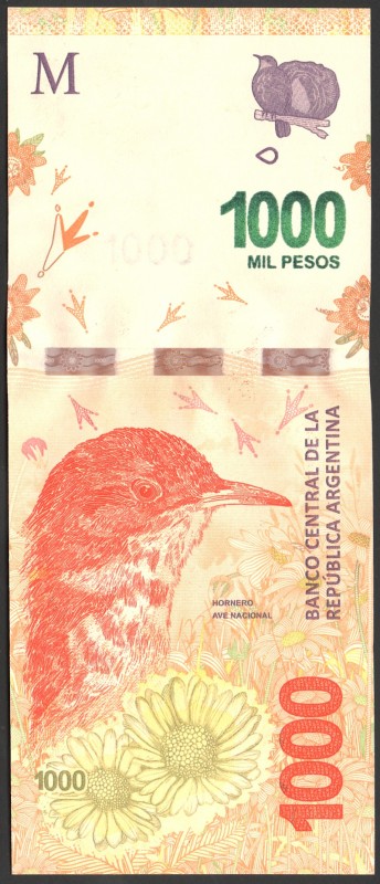 Argentina 1000 Pesos 2017 Prefix A
P# 366; UNC