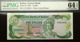 Belize 1 Dollar 1983 PMG 64 RARE!
P# 43; UNC; RARE!