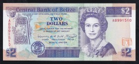 Belize 2 Dollars 1991 
P# 52b, AB991510. UNC.