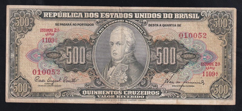 Brazil 500 Cruzeiros 1955 -1960
P# 164d, 010052