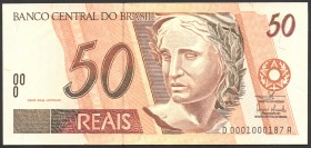 Brazil 50 Reais 1994 RARE
P# 246; № D 0001000187 A; UNC; "Jaguar"; RARE!