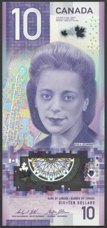 Canada 10 Dollars 2018 
P# New; UNC; Polymer; "Viola Desmond"