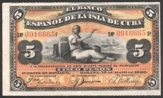 Cuba 5 Pesos 1896 
P# 48b; № 0916665; UNC; Colony of Spain