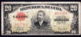 Cuba 20 Pesos 1938 
P# 72d; VF-