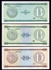 Cuba Lot of 3 Banknotes 1985 
FX# 7, 9, 36; XF-UNC;