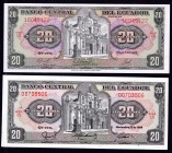 Ecuador Lot of 2 Banknotes 1978-1988 
Lot of 2 Banknotes; 20 Sucres; P# 115b; UNC