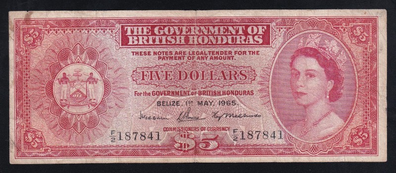 Honduras 5 Dollars 1965 Rare
P# 30b, F/2 187841