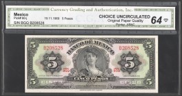 Mexico 5 Pesos 1969 CGA 64
P# 60j; № B 208528; UNC