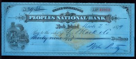 United States Rock Island Illinois Cheque for $39.85 1879 
VF