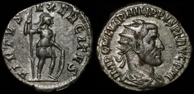 Ancient World Roman Empire Philip I Antoninianus 244 AD
RIC#71; RCS#243; Silver 3.90g; Antioch Mint; IMP M IVL PHILIPPVS P F AVG P M/VIRTVS EXERCITVS