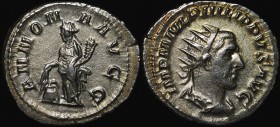 Ancient World Roman Empire Philip I Antoninianus 246 AD
RIC# 28c; RSC# 25; Silver 3.85g 23x20mm; Rome Mint; IMP M IVL PHILIPPVS AVG/ ANNONA AVGG