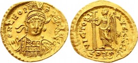 Roman Empire Solidus 462 Constantinople Leo I
DOC# 516; MIRB# 67, 3b; RIC# X, 285, 605.; Gold 4,41g.; DN LEO PE - RPET AVC Diademed, helmeted and cui...