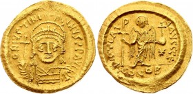 Roman Empire Solidus 542 -552 Constantinople Justinianus I
Sear# 140; MIB# 109. 7; D.O# 70, 9a.; Gold 4,46g.; Av: D N IVSTINI-ANVS P P AVC; Rev: VICT...