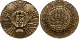 Czechoslovakia Medal by Josef Hvozdenský - 110 Let Dopravního Podniku Praha 1985 
Bronze 92g 60mm; With Original Box / červená etue