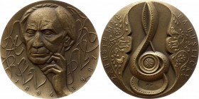 Czechoslovakia Medal by Josef Hvozdenský - Karel Plicka – Zahrajte mě na Husličky 1988 
Bronze 112g 60mm; With Original Box / červená etue
