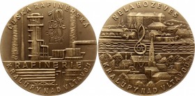 Czechoslovakia Medal by Josef Hvozdenský - Nelahozeves, Kralupy nad Vltavou, Rafinérie 
Bronze 127g 70mm, With Original Box / Krásná Modrá Etue