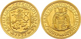Czechoslovakia 1 Dukat 1933 
KM# 8, Fr# 2; Gold (.986), 3,49g.; Obv: Czech lion with Slovak shield, date below Rev: Duke Wenceslas (Vaclav) half- len...