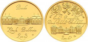 Czech Republic 2000 Korun 2003 
KM# 69; Gold (.9999) 6,22g.; Subject: Baroque - Buchlovice Palace Obv: Three heraldic animals above palace Rev: Palac...