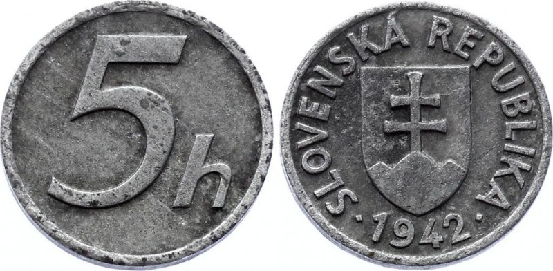 Slovakia 5 Halierov 1942 
KM# 8; Zinc 0.95g