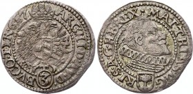 Austria 3 Kreuzer 1617 Wien
KM# 186; Silver; Matthias I