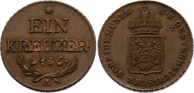 Austria 1 Kreuzer 1816 A - Wien
KM# 2113; Copper; Franz II (I) Obv: Crowned shield Rev: Value in German; AUNC.