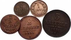 Austria Lot of 5 Coins 1816 -1891
1/4 1/2 1 2 3 Kreuzer 1816 - 1891