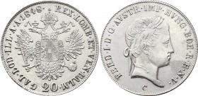 Austria 20 Kreuzer 1848 C - Prague
KM# 2208; Silver; Ferdinand I; XF