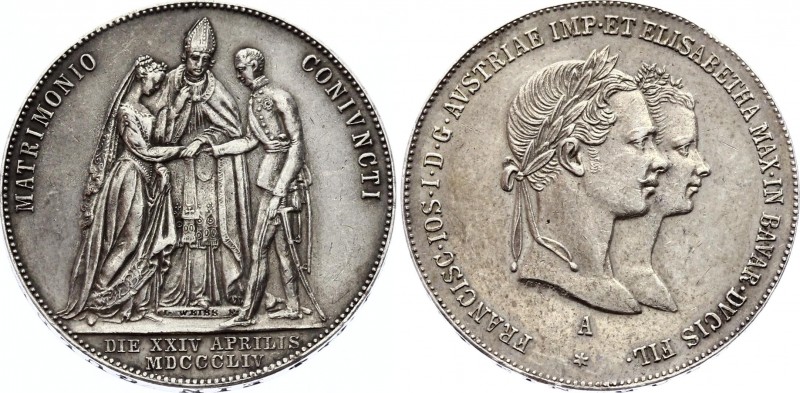 Austria 1 Gulden 1854 A - Wien
X# M1; Silver; Franz Joseph I Wedding; AUNC with...