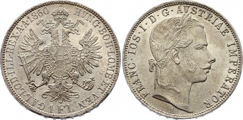 Austria 1 Florin 1860 A - Wien
KM# 2219; Silver; Franz Joseph I; UNC with Full ...