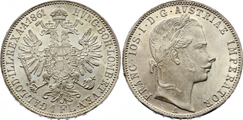 Austria 1 Florin 1861 A - Wien
KM# 2219; Silver; Franz Joseph I; UNC with Full ...