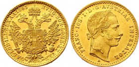Austria Ducat 1863 A - Wien
KM# 2264; Franz Joseph I. Vienna Mint. Gold (.986), 3.49g. UNC with some small edge nicks.