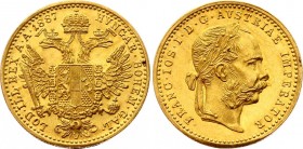 Austria Ducat 1887 
KM# 2267; Franz Joseph I. Gold (.986), 3.49g. UNC with full mint luster. Mintage 223,055.