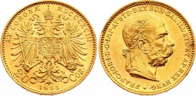 Austria 20 Corona 1893 
KM# 2806; Gold (.900) 6,78g.; Franz Joseph I Obv: Laureate, bearded head right Rev: Crowned imperial double eagle; AUNC