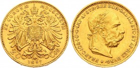 Austria 20 Corona 1897 
KM# 2806; Gold (.900) 6,78g.; Franz Joseph I Obv: Laureate, bearded head right Rev: Crowned imperial double eagle; AUNC