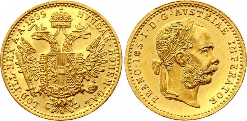 Austria Ducat 1899 
KM# 2267; Franz Joseph I. Gold (.986), 3.49g. UNC with full...