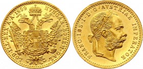 Austria Ducat 1899 
KM# 2267; Franz Joseph I. Gold (.986), 3.49g. UNC with full mint luster. Mintage 411,559.