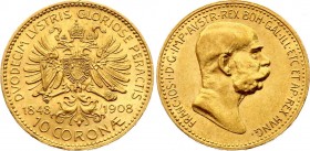 Austria 10 Corona 1908 
KM# 2810; Gold (.900) 3.39g 18.95mm; 60th Anniversary of the Reign of Franz Joseph I