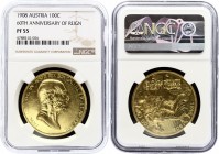 Austria 100 Corona 1908 Proof NGC PF55.
KM# 2812; Fr# 514; Proof; Gold (.900) 33.88g 37mm; Mintage 16.026; Very Rare in this Condition; Kremnitz mint...
