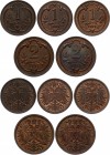 Austria 1 & 2 Heller 5 Coins Lot 1901-1914 UNC
KM# 2800-2801; Bronze; Franz Joseph I. 5 Coins Lot