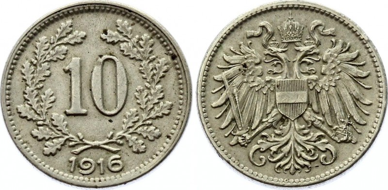 Austria 10 Heller 1916
KM# 2825; Copper-Nickel-Zink; Franz Joseph I Obv: Austri...