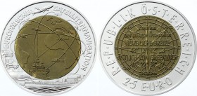 Austria 25 Euro 2006 European Satellite Navigation
Bimetallic: niobium center in silver (.900) ring • 17.15 g • ⌀ 34 mm; KM# 3135