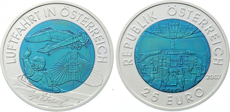 Austria 25 Euro 2007 Austrian Aviation
Bimetallic: niobium center in silver (.9...