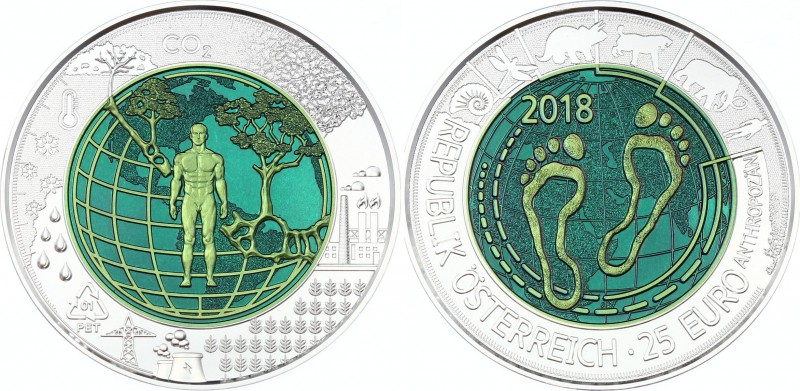 Austria 25 Euro 2018 Anthropology
Bimetallic: niobium center in silver (.900) r...