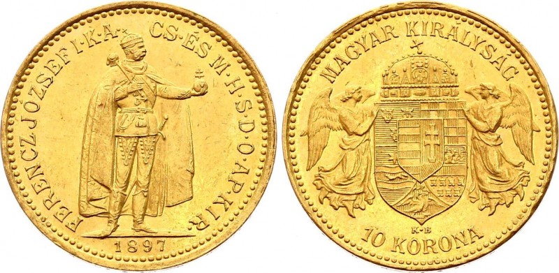 Hungary 10 Korona 1897 KB
KM# 485; Gold (.900) 3,39g.; Franz Joseph I Obv: Empe...