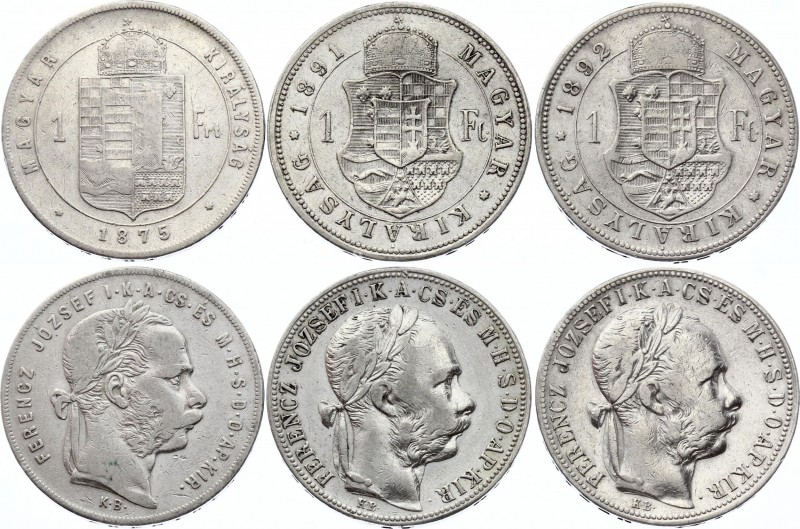 Hungary Lot of 3 Coins 1875 -1892
1 Forint 1875 - 1892; Silver; Franz Joseph I